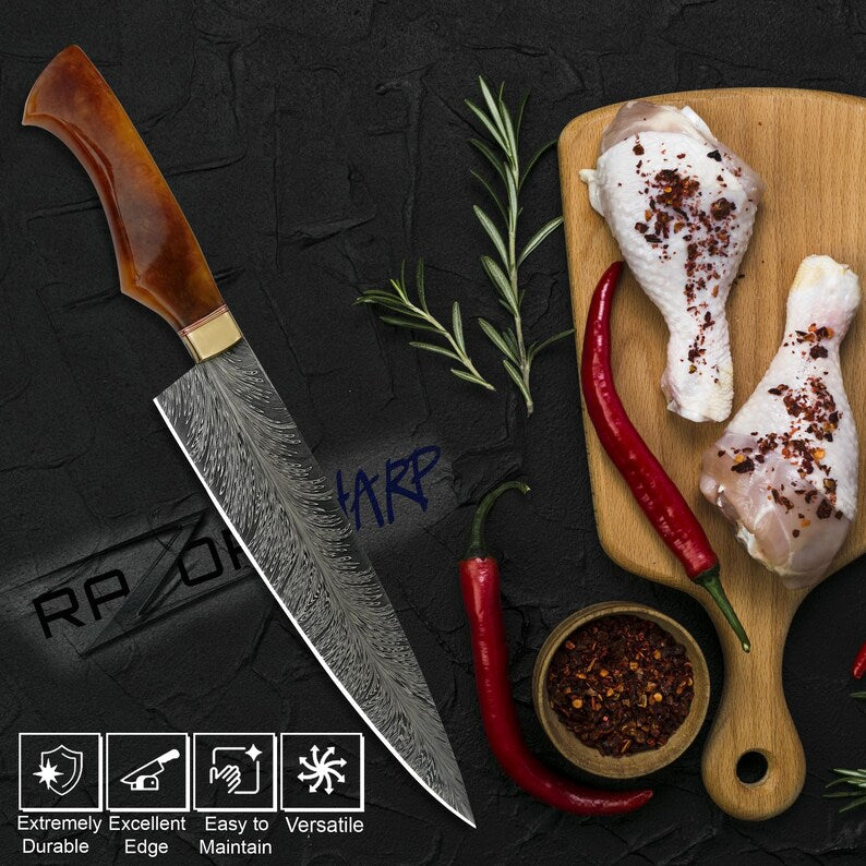 Handmade Damascus Steel Blade Kitchen Knife Resin Handle | DRSKNIVES HUB