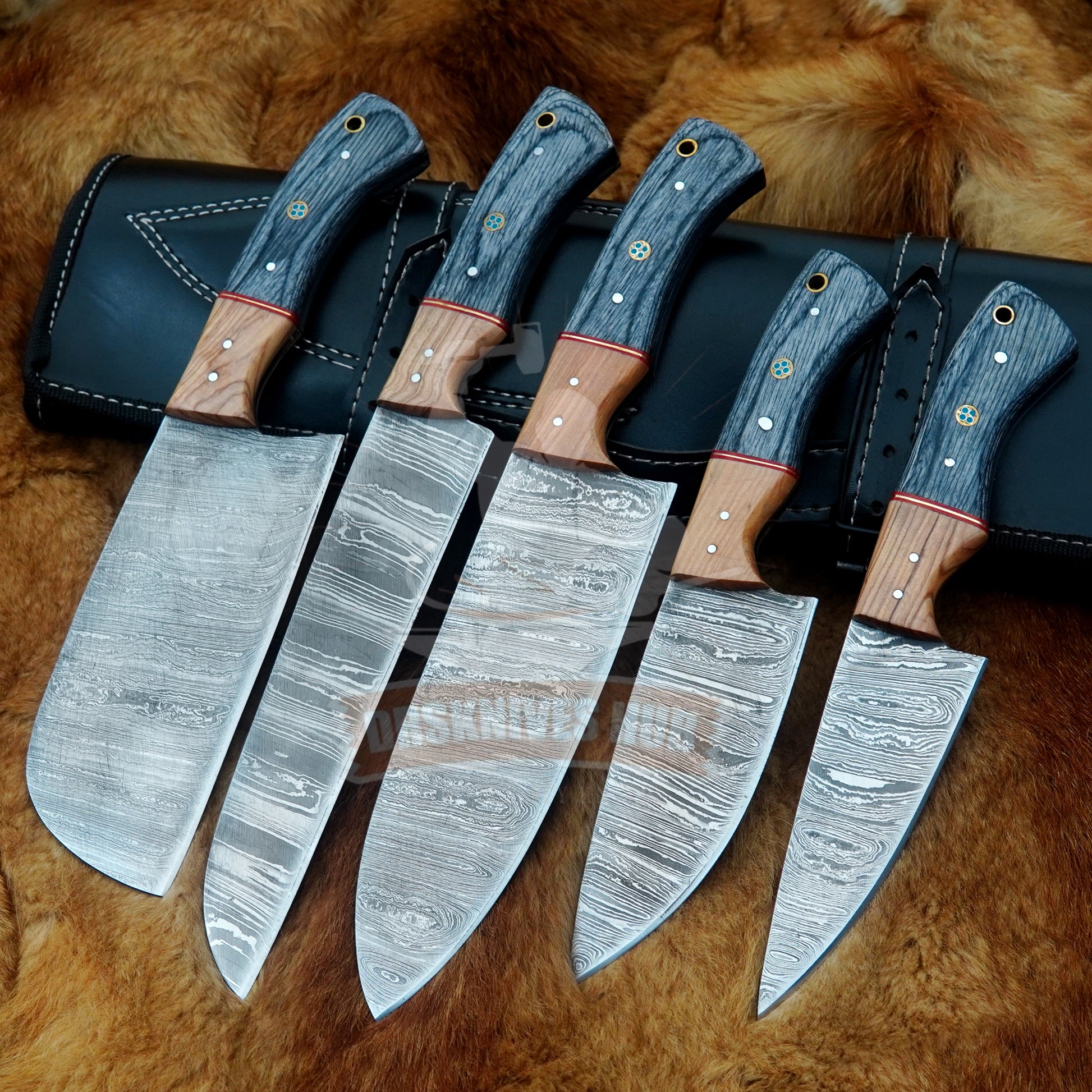 Hand Forged Damascus Chef Knife Set: 5-Piece Wood Handle Kitchen Knives set Christmas Gift | DRSKNIVES HUB