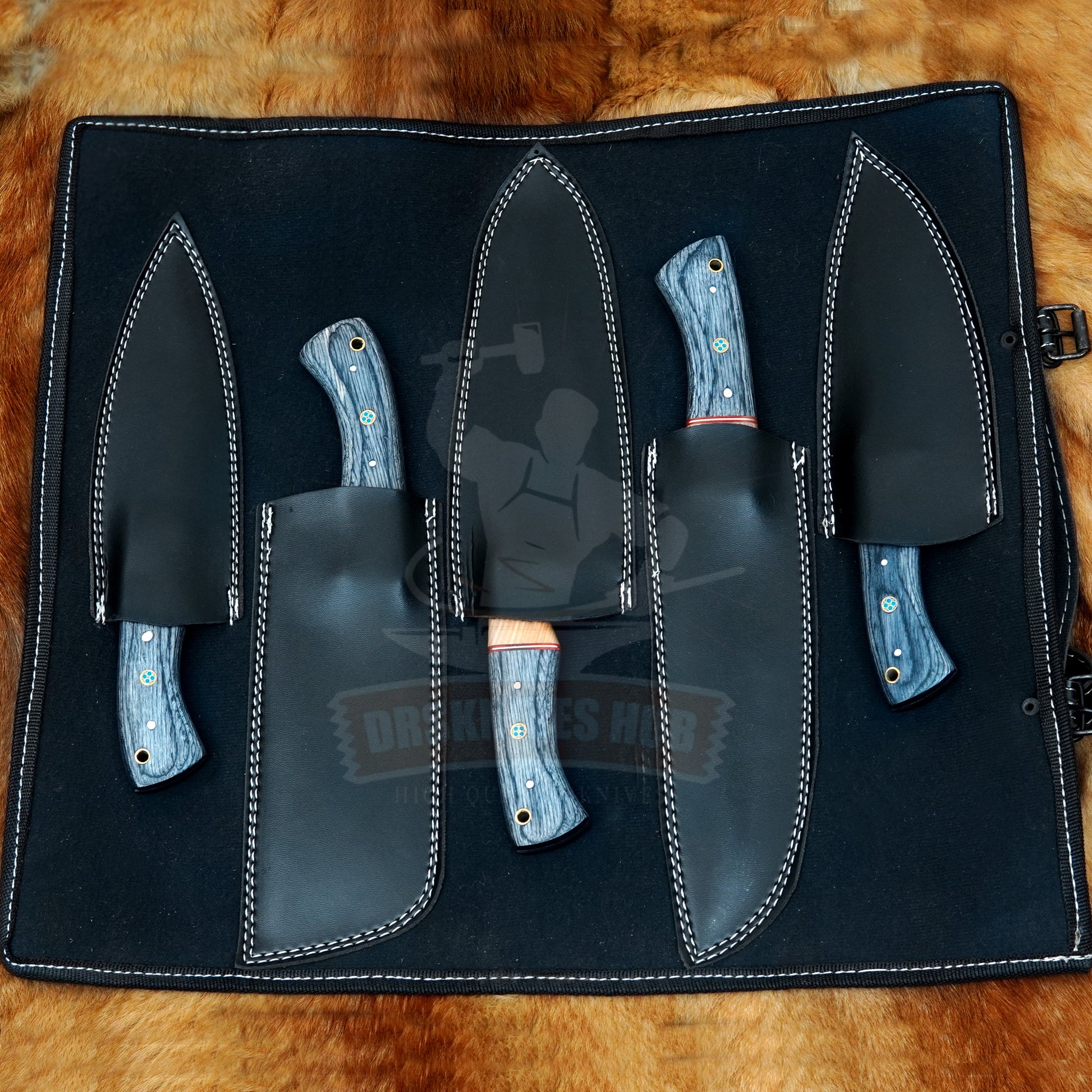 Hand Forged Damascus Chef Knife Set: 5-Piece Wood Handle Kitchen Knives set Christmas Gift | DRSKNIVES HUB