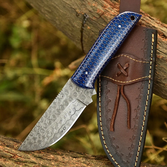 Hand Forged Damascus Hunting Knife – 9 Inch with Honeycomb Resin Handle