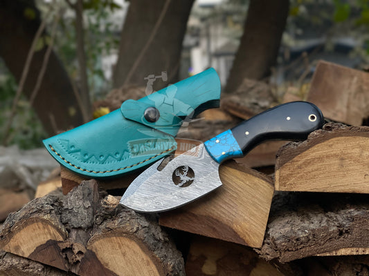 Gut Hook Skinning Knife 8" – Damascus Steel with Buffalo Horn Handle | DRSKNIVES HUB