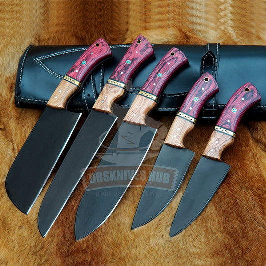 Handmade High Carbon Steel Chef Knife Set: Rosewood & Olive Wood Handle | DRSKNIVES HUB