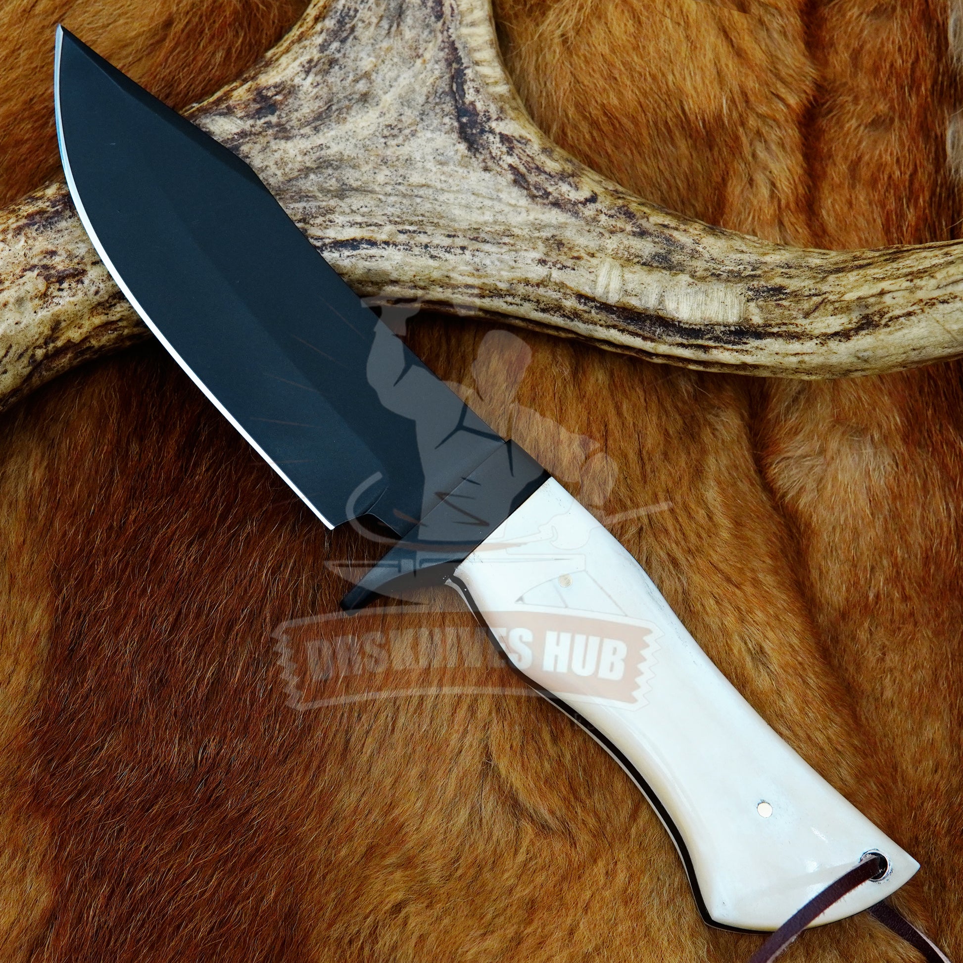 Carbon Steel Hunting Knife 10" – Bone Handle with Leather Sheath | DRSKNIVES HUB