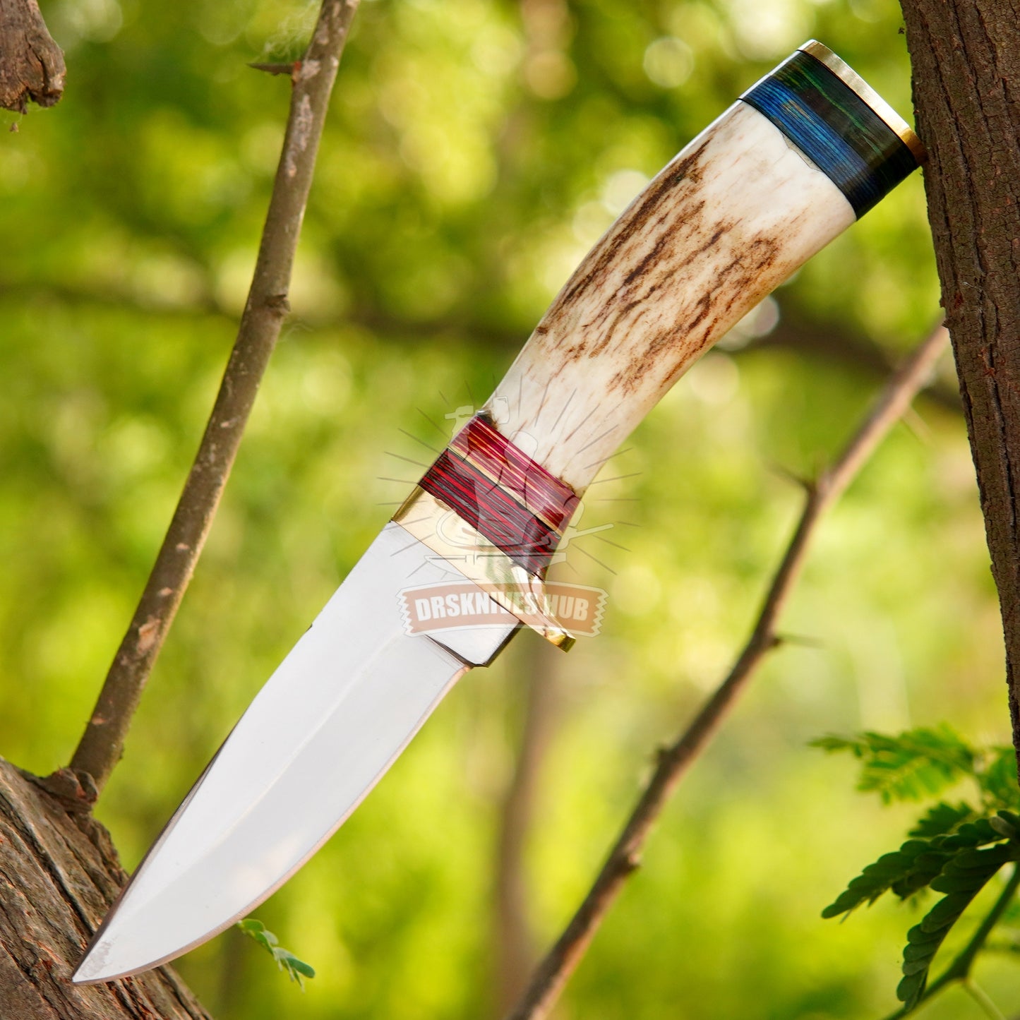 Hunting Knives Pair Custom Handmade Antler Handle Hunting Knife With Leather Cover | DRSKNIVES HUB