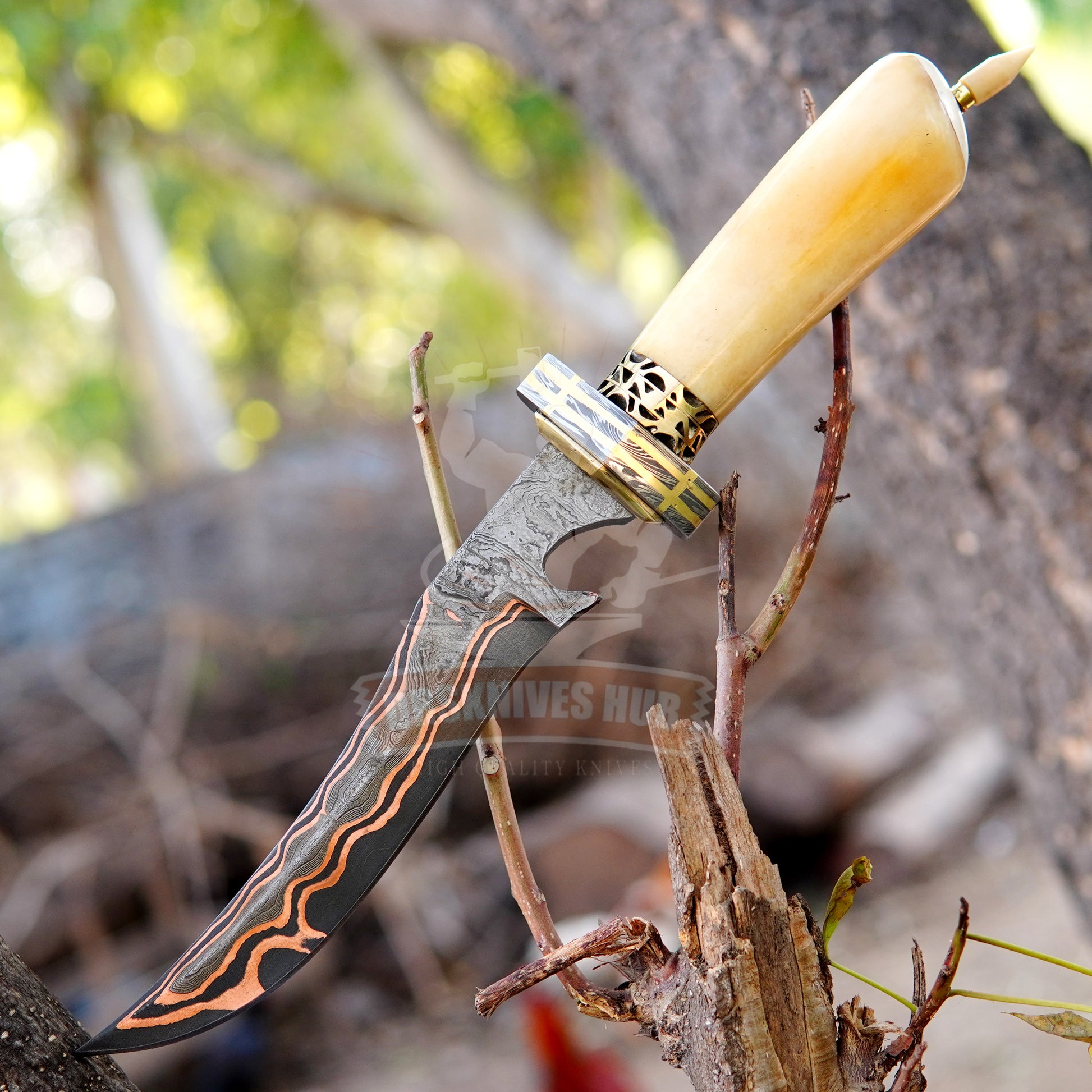 Copper Damascus Bowie Knife 15" – Handmade Bone Handle | DRSKNIVES HUB