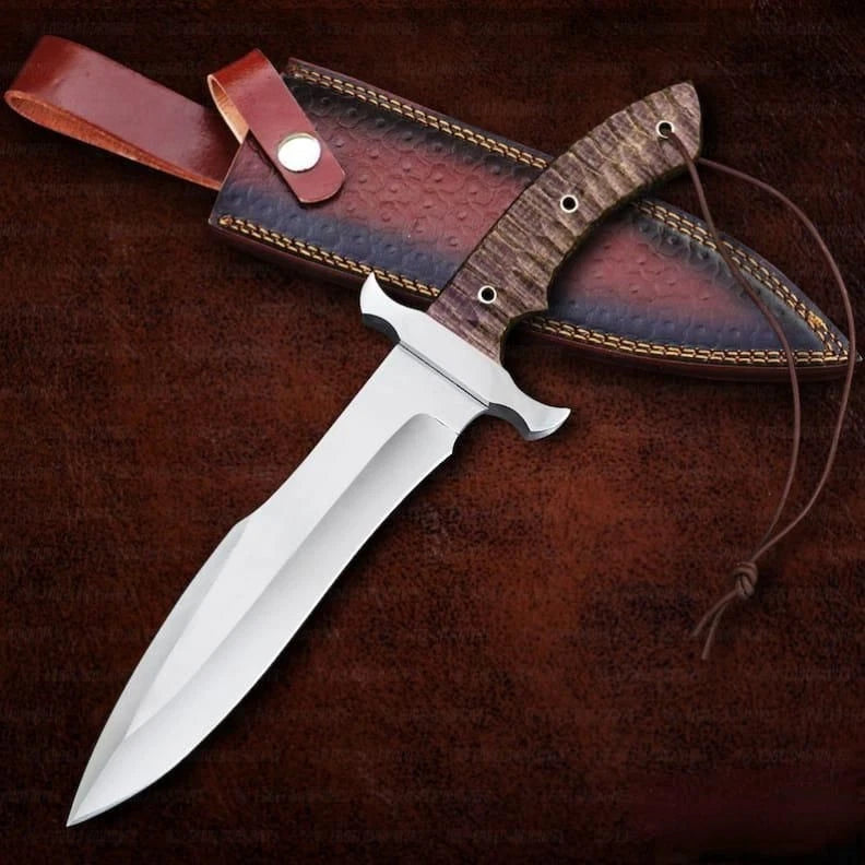Carbon Steel Bowie Knife 14" – Wood Handle with Leather Sheath | DRSKNIVES HUB