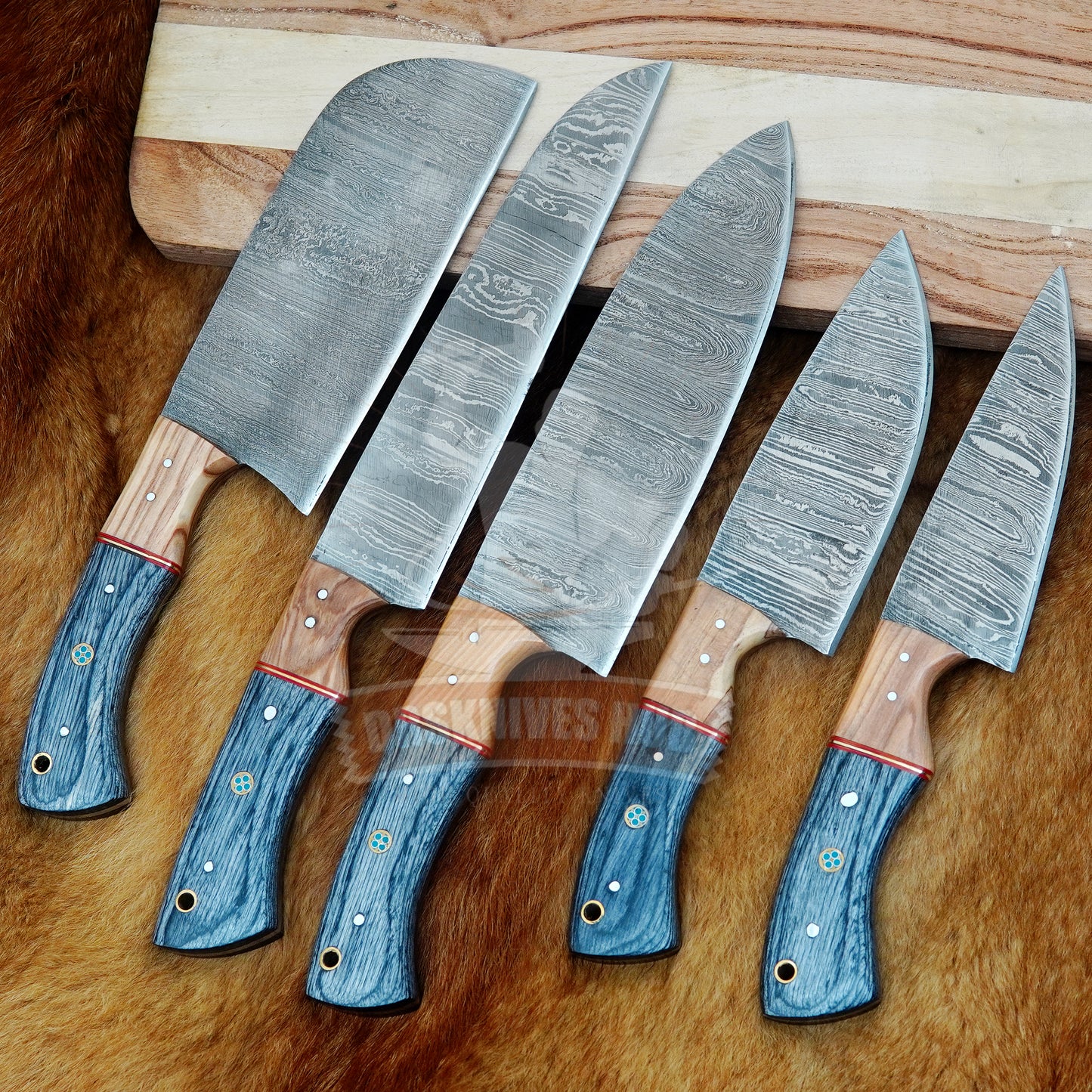 Hand Forged Damascus Chef Knife Set: 5-Piece Wood Handle Kitchen Knives set Christmas Gift | DRSKNIVES HUB