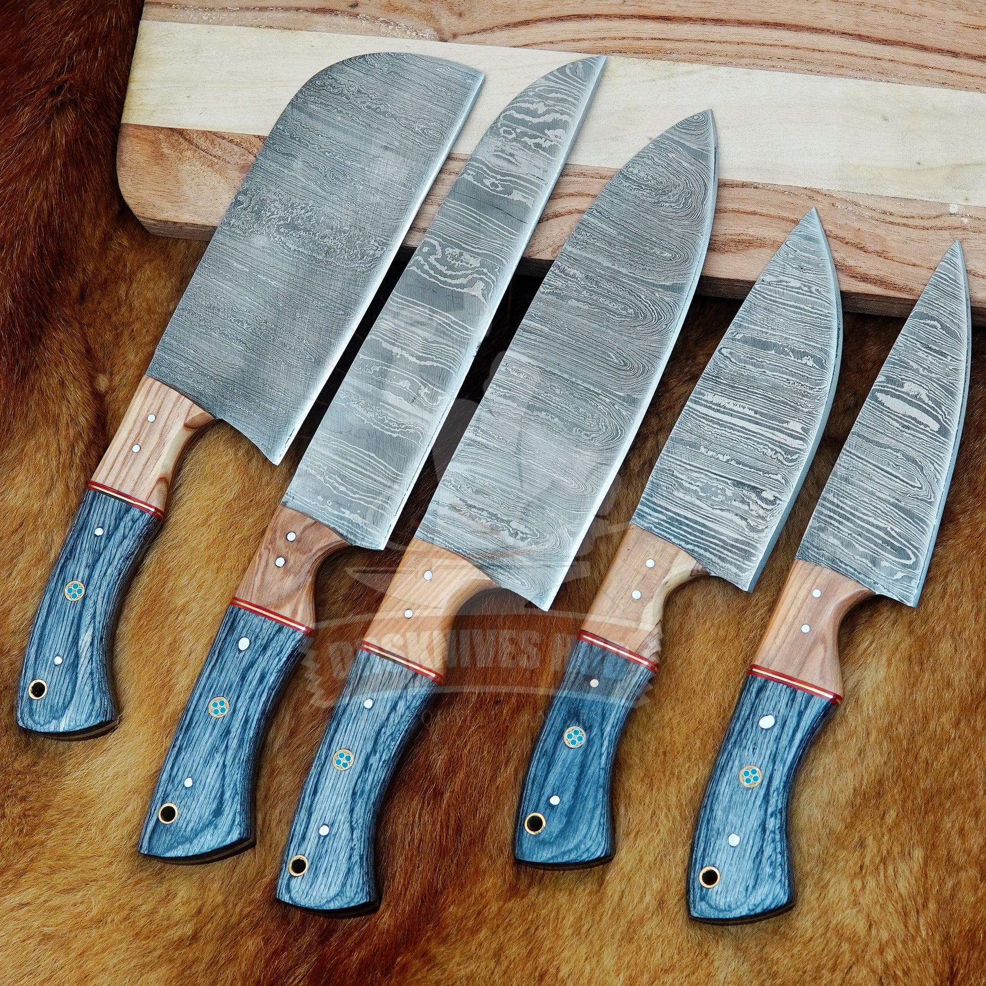 Hand Forged Damascus Chef Knife Set: 5-Piece Wood Handle Kitchen Knives set Christmas Gift | DRSKNIVES HUB