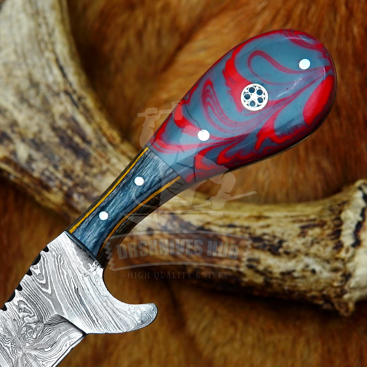 8" inches Hand Forged Damascus Steel Cowboy Bull Cutter Knife With Leather Sheath