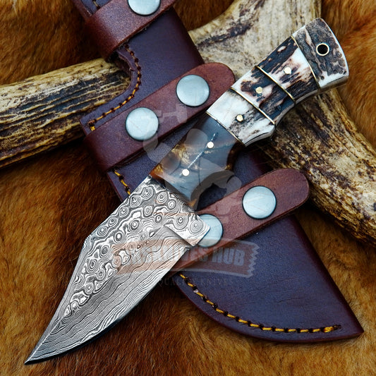 Hunting Skinning knife with Stag Handle & Leather Sheath