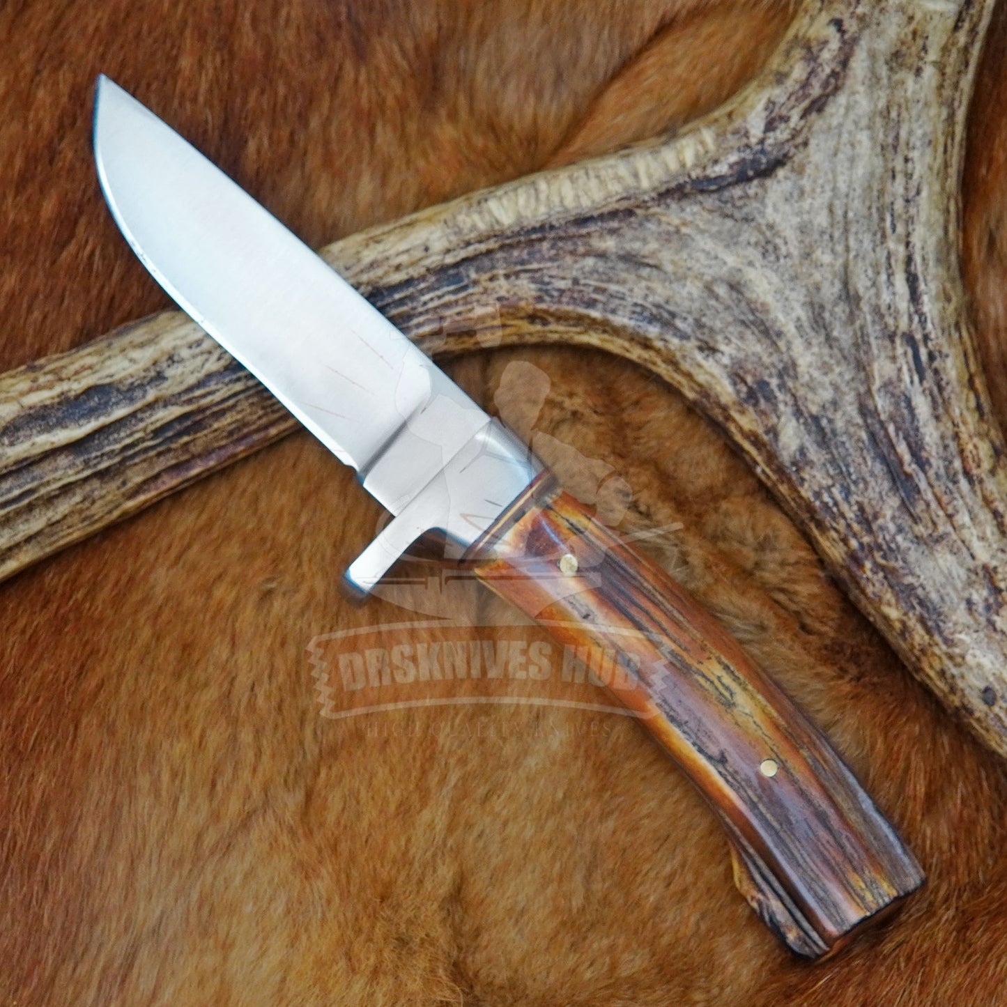 Handmade Stainless Steel Fixed Blade Knife with Stag Handle and Leather Sheath | DRSKNIVES HUB