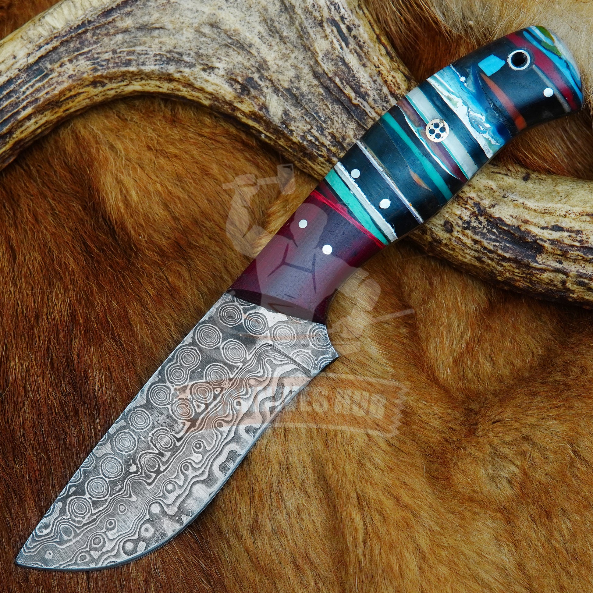 Damascus Hunting Knife 9" – Rain Drop Pattern with Leather Sheath | DRSKNIVES HUB