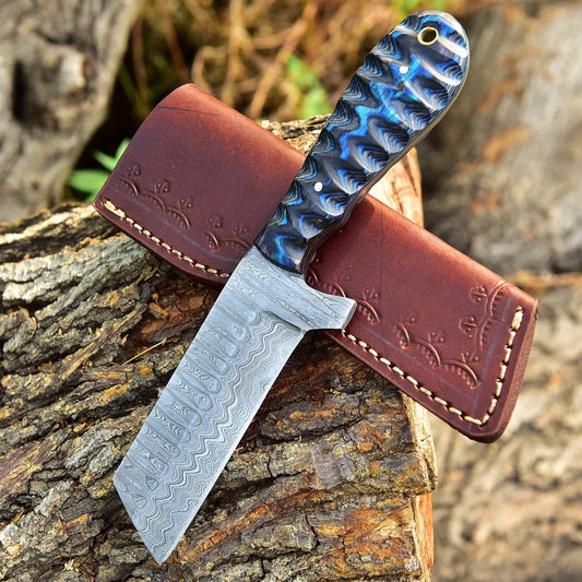 Cowboy knives Handmade Damascus Steel Bull Cutter Knife With Leather Sheath Survival knife