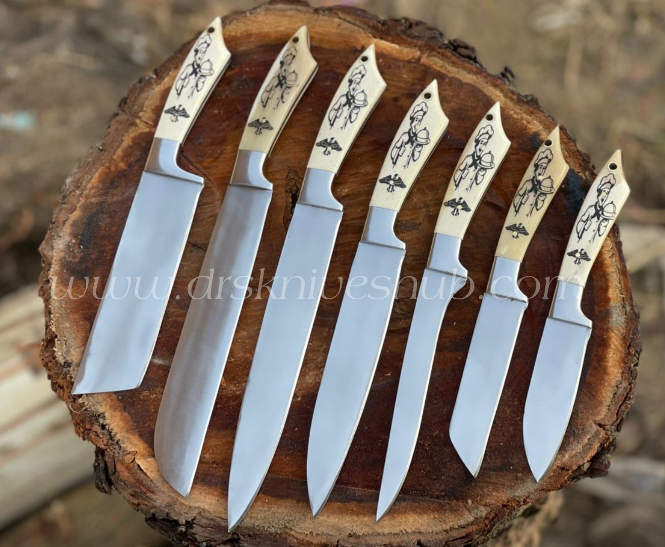 Chef Set Custom Handmade Stainless Steel Camel Bone Handle Kitchen Set || Drs Knives Hub