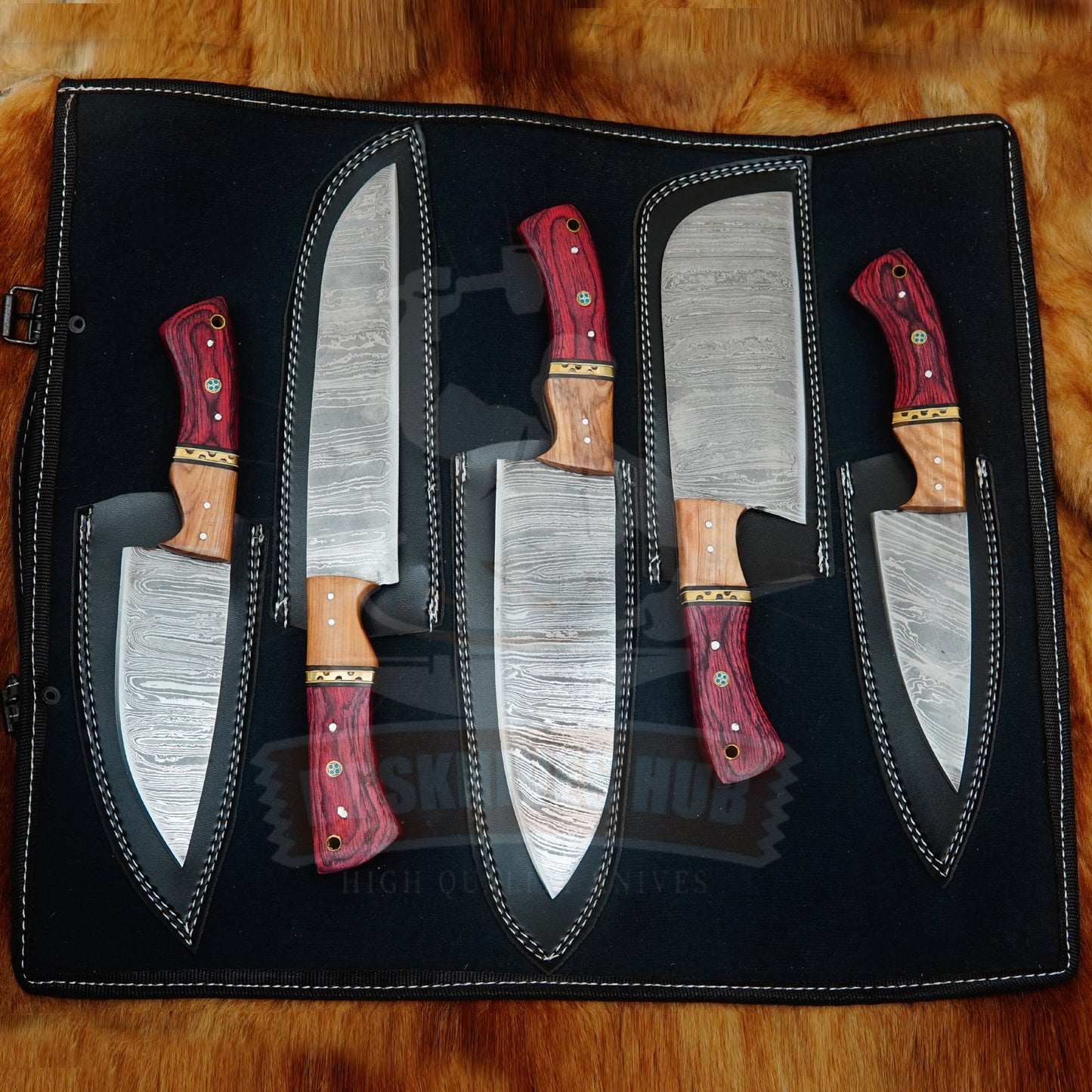 Premium 5-Piece Handmade Damascus Chef Knife Set –  Wood Handles | DRSKNIVES HUB