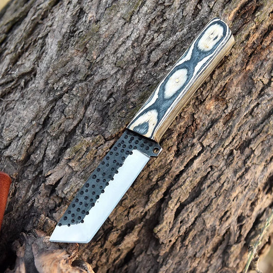 1095 High Carbon Steel Fixed Blade Hunting Knife Tanto Knife With Leather Sheath Cover