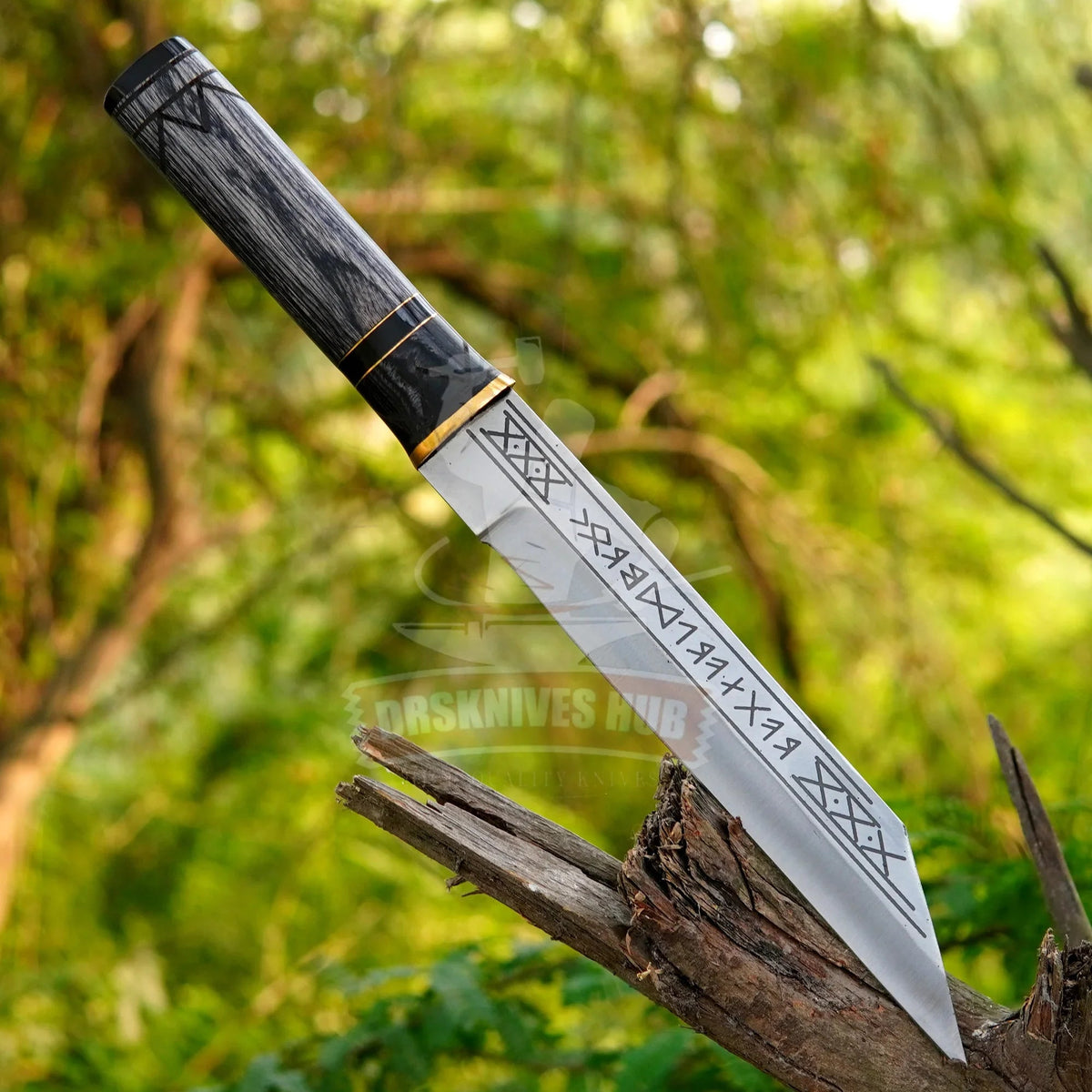 Handmade Seax knife with carbon steel blade and grey wood handle