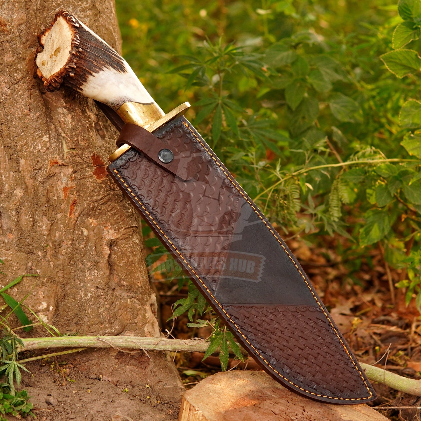 Handmade J2 Steel Bowie Knife 18" with Real Stag Horn Handle | 12" Blade | Premium Leather Sheath | Gift for Him