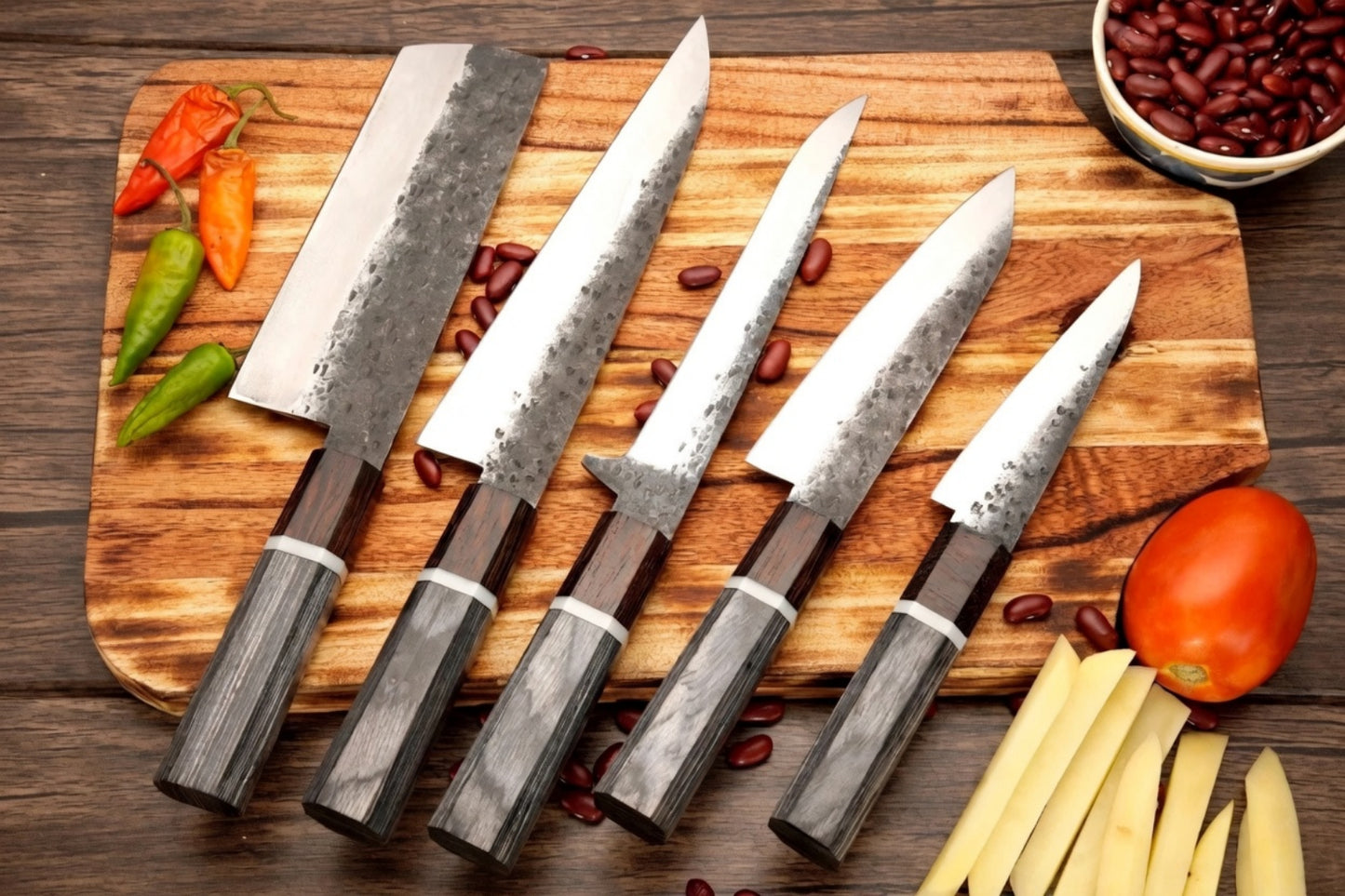 Professional Chef Set Handmade Carbon Steel Wooden Handle With Leather Roll kit