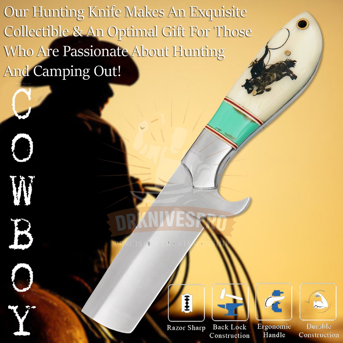 Handmade J2 Steel Blade Cowboy Bull Cutter Knife With Leather Sheath | DRSKNIVES HUB