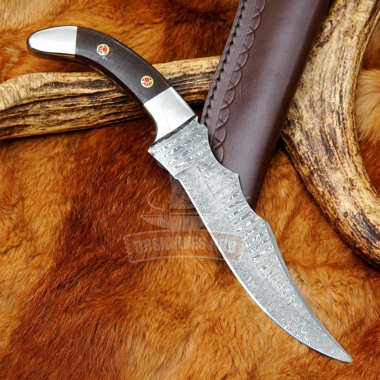 Damascus Bowie Knife 12" – Micarta Handle with Leather Sheath | DRSKNIVES HUB