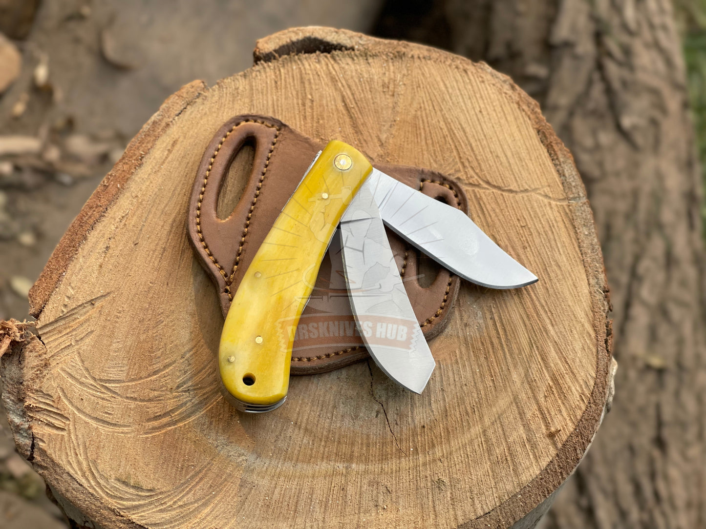 Hand Forged D2 Steel Dual Blade Folding Knife | Leather Sheath