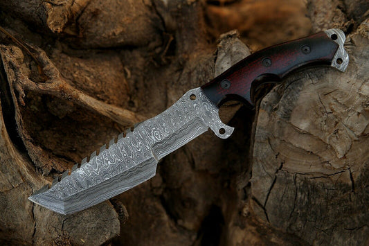 Survival Knife With Leather Sheath Custom Handmade Damascus Steel Tracker Knife