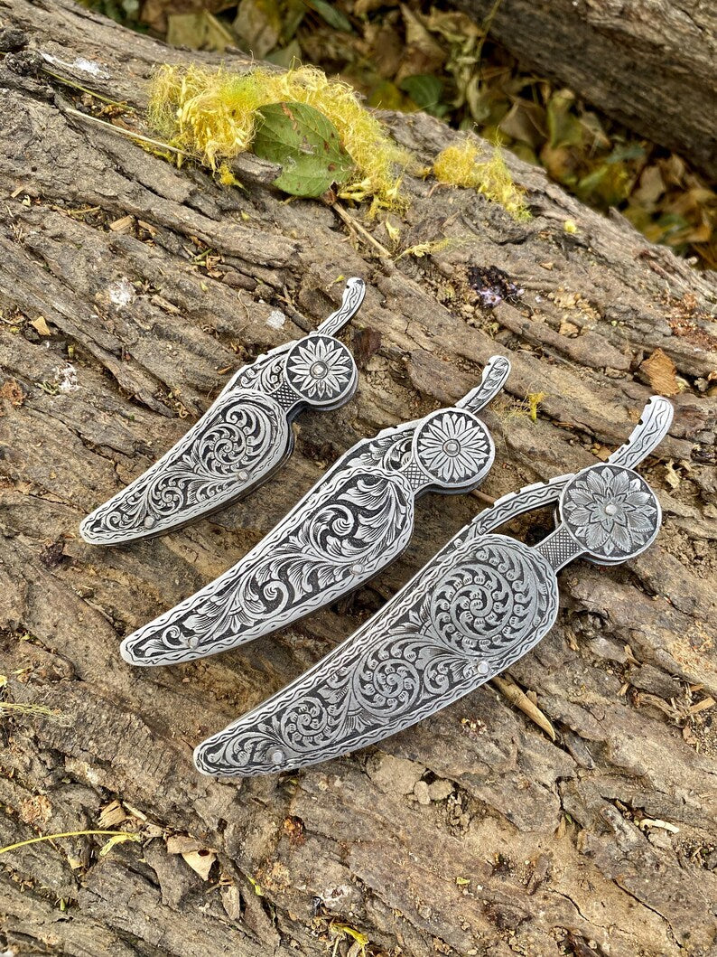 CUSTOM HANDMADE ENGRAVED POCKET KNIFE 3PCS EVERYDAY CARRY KNIFE