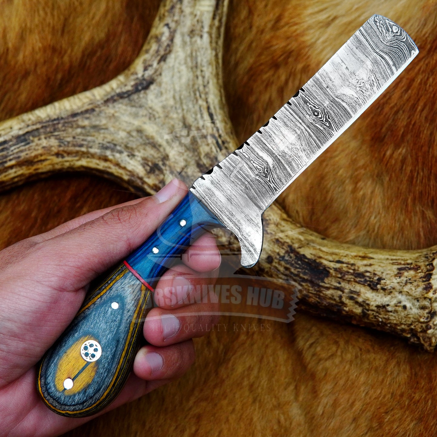 Hand Forged Ranch Knife With Leather Sheath Cover and Wood Handle