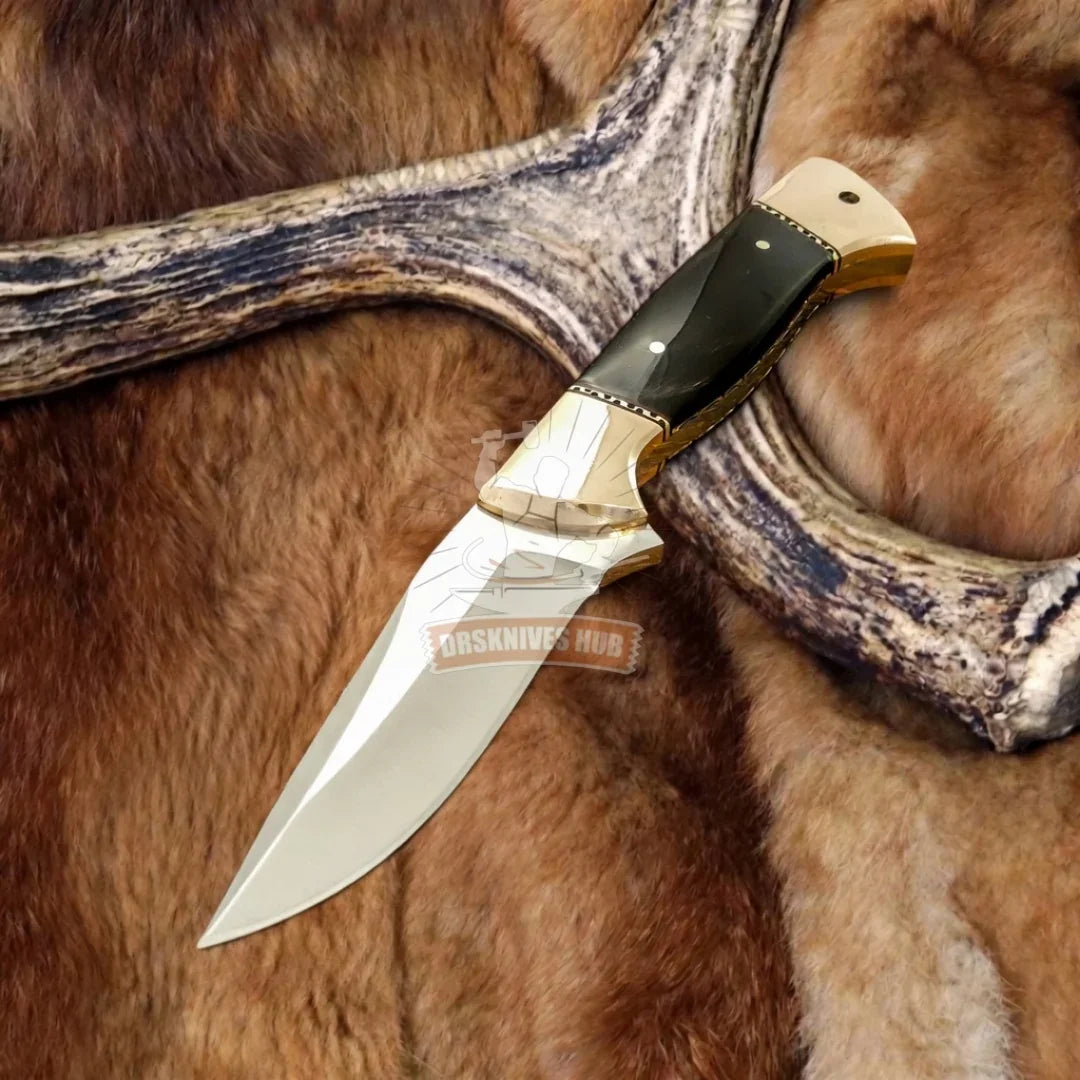 Custom Handmade D2 Full Tang Knife with Genuine Bull Horn Handle & Leather Sheath