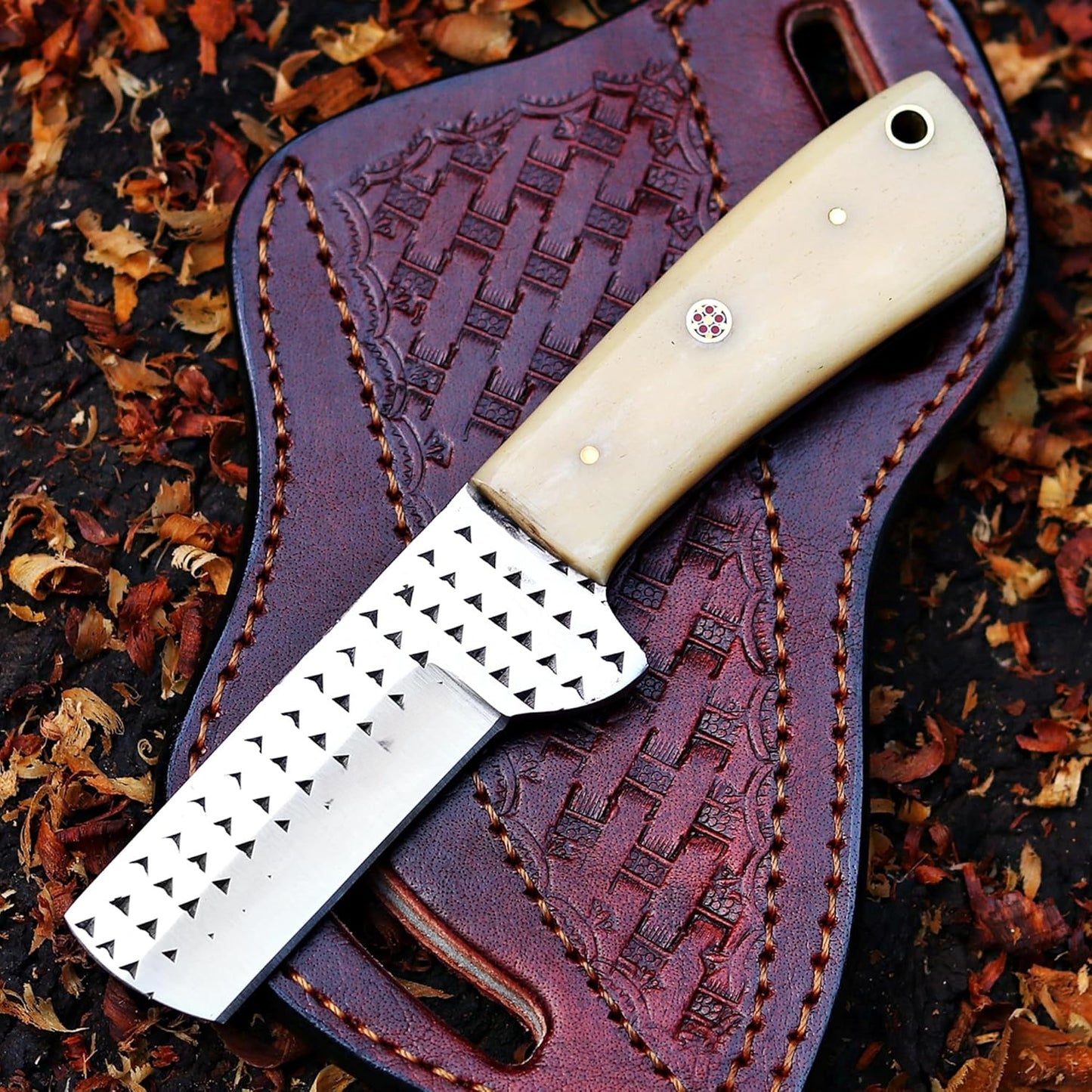 Camel Bone Handle Handmade Cowboy Knife With Leather Sheath Bull Cutter Knife