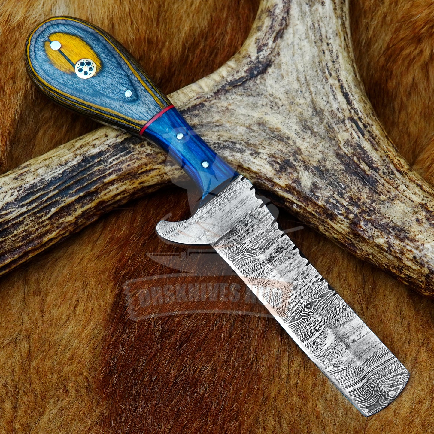 Hand Forged Ranch Knife With Leather Sheath Cover and Wood Handle