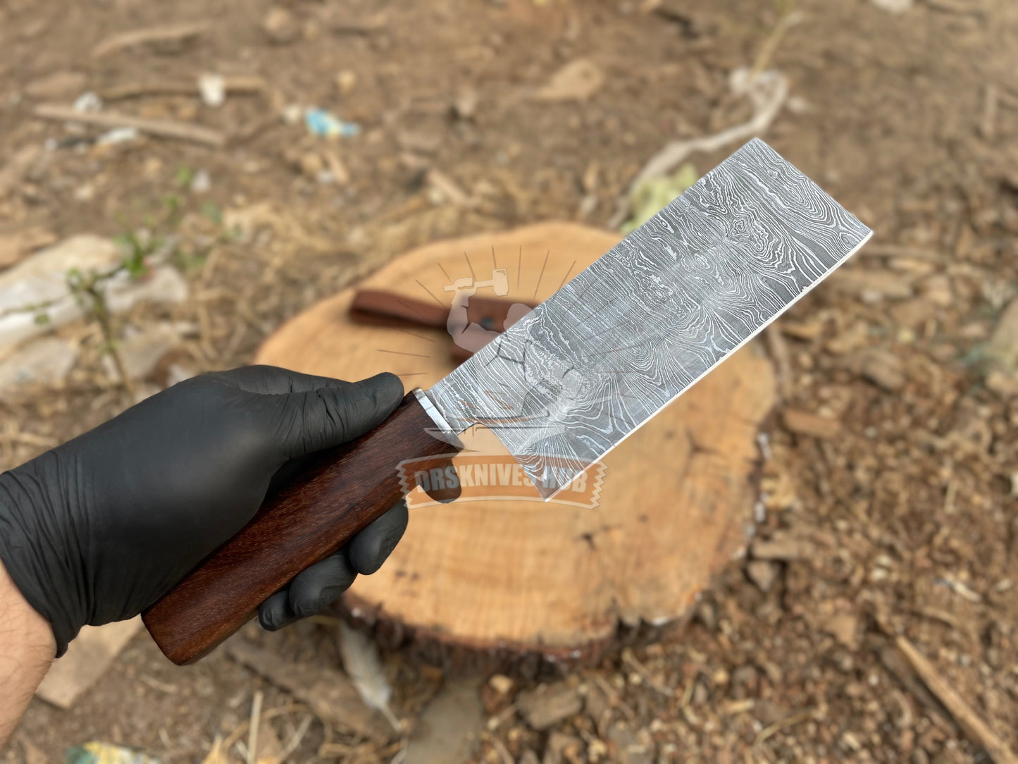 Hand-Forged Damascus Steel Chef's Cleaver BBQ Knife | DRSKNIVES HUB