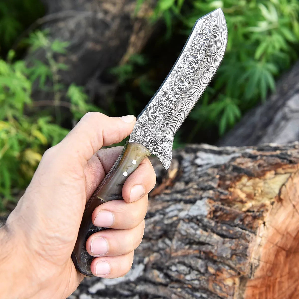 Bull Cutter knife Ram Horn Handle Beautiful Handmade Damascus Steel Cowboy knives