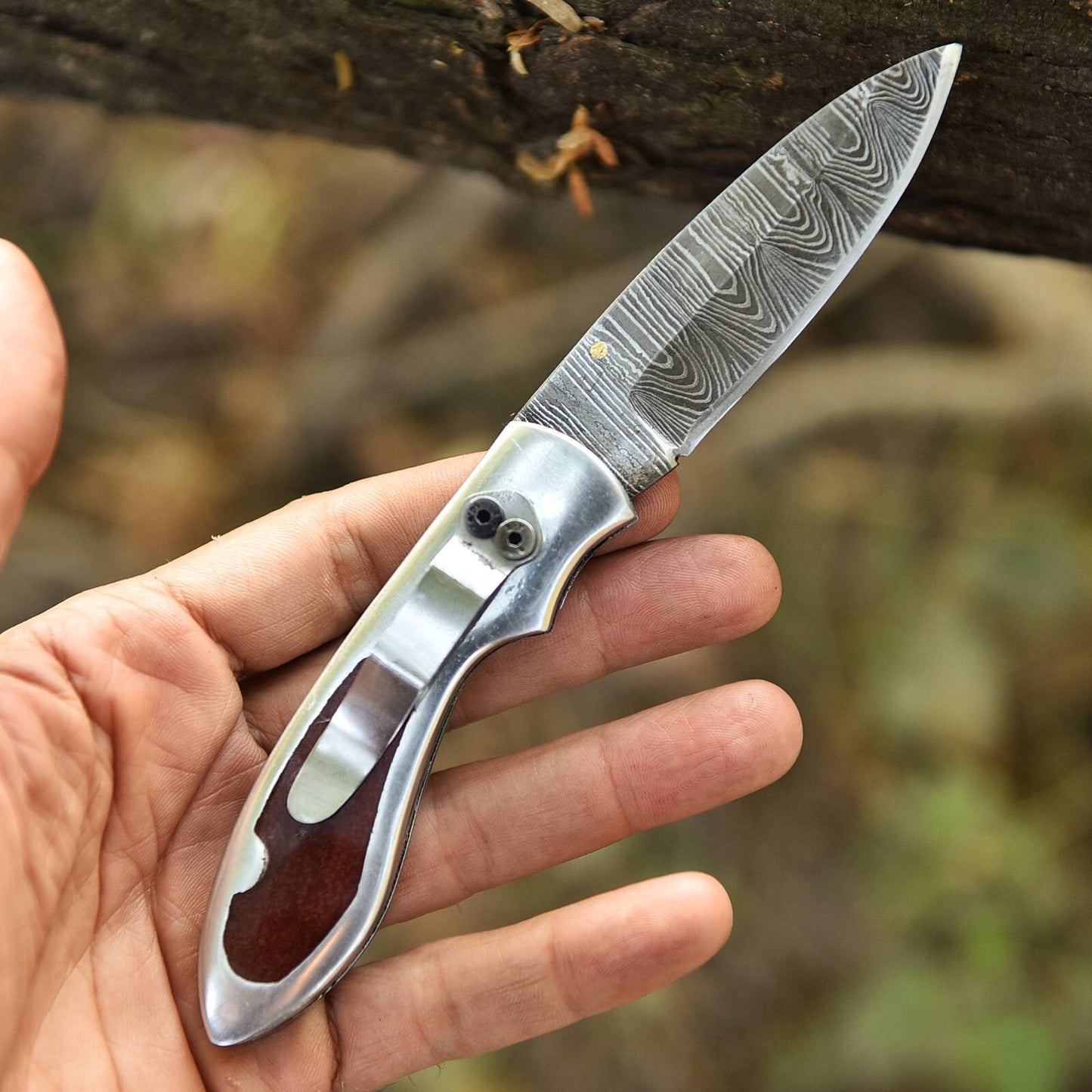 Damascus Folding Pocket Knife 7"