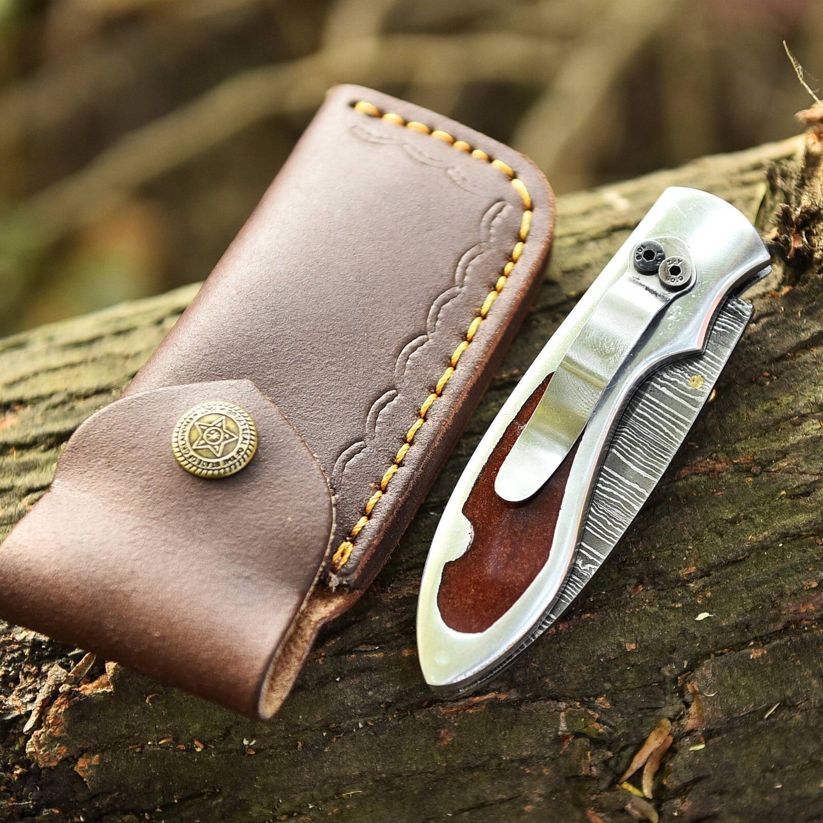 Damascus Folding Pocket Knife 7"