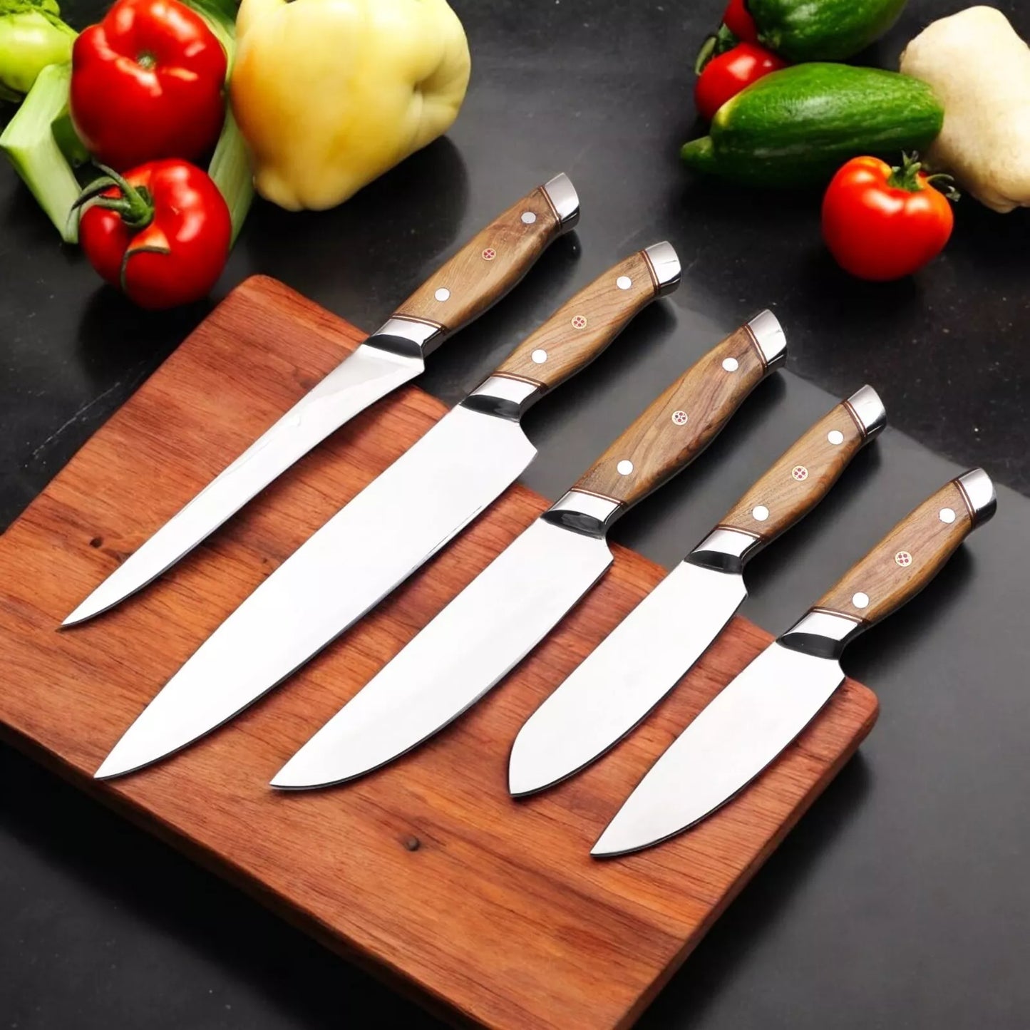FULL TANG HANMADE STAINLESS STEEL KITCHEN KNIFE SET 5PCS SET || DRS KNIVES HUB