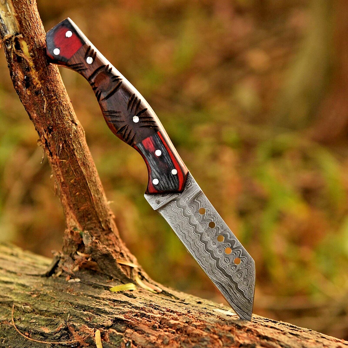 Damascus Tanto Bull Cutter 8" – Handmade Skinner Knife | DRSKNIVES HUB