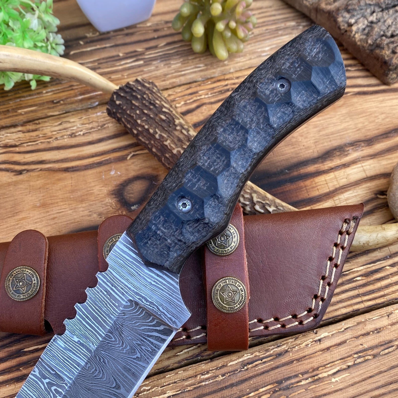 Hand-Forged Damascus Steel Tanto Blade Hunting & Tactical Knife with Leather Sheath | DRSKNIVES HUB 
