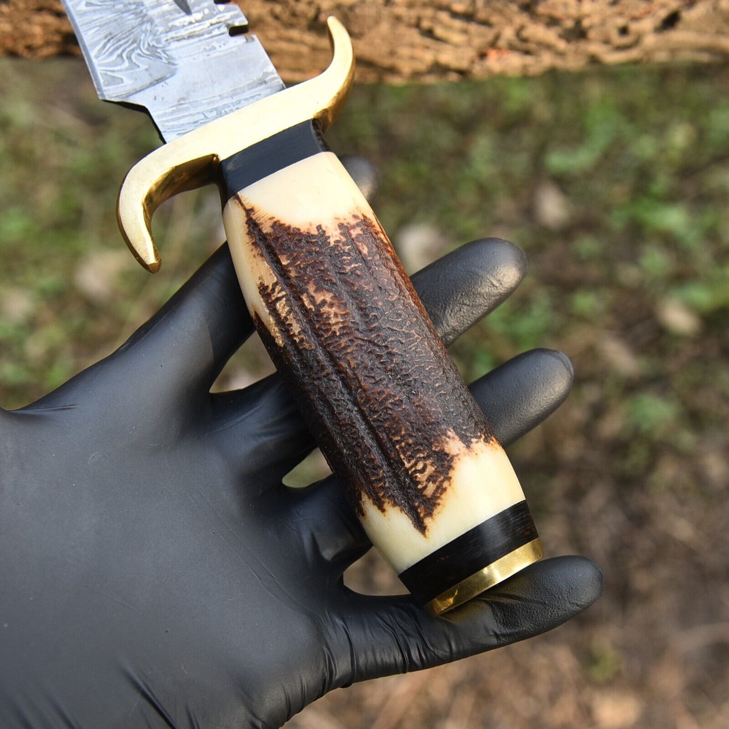 Custom Hand‑Forged 512‑Layer Damascus Steel Hunting Bowie Knife – 15.5″ Overall with Brass & Bone Handle | DRSKNIVES HUB
