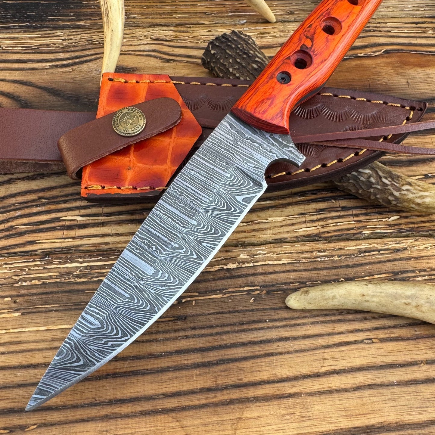 Custom Hand-Forged Damascus Steel Hunting Tactical Skinner Knife with Leather Sheath | DRSKNIVES HUB