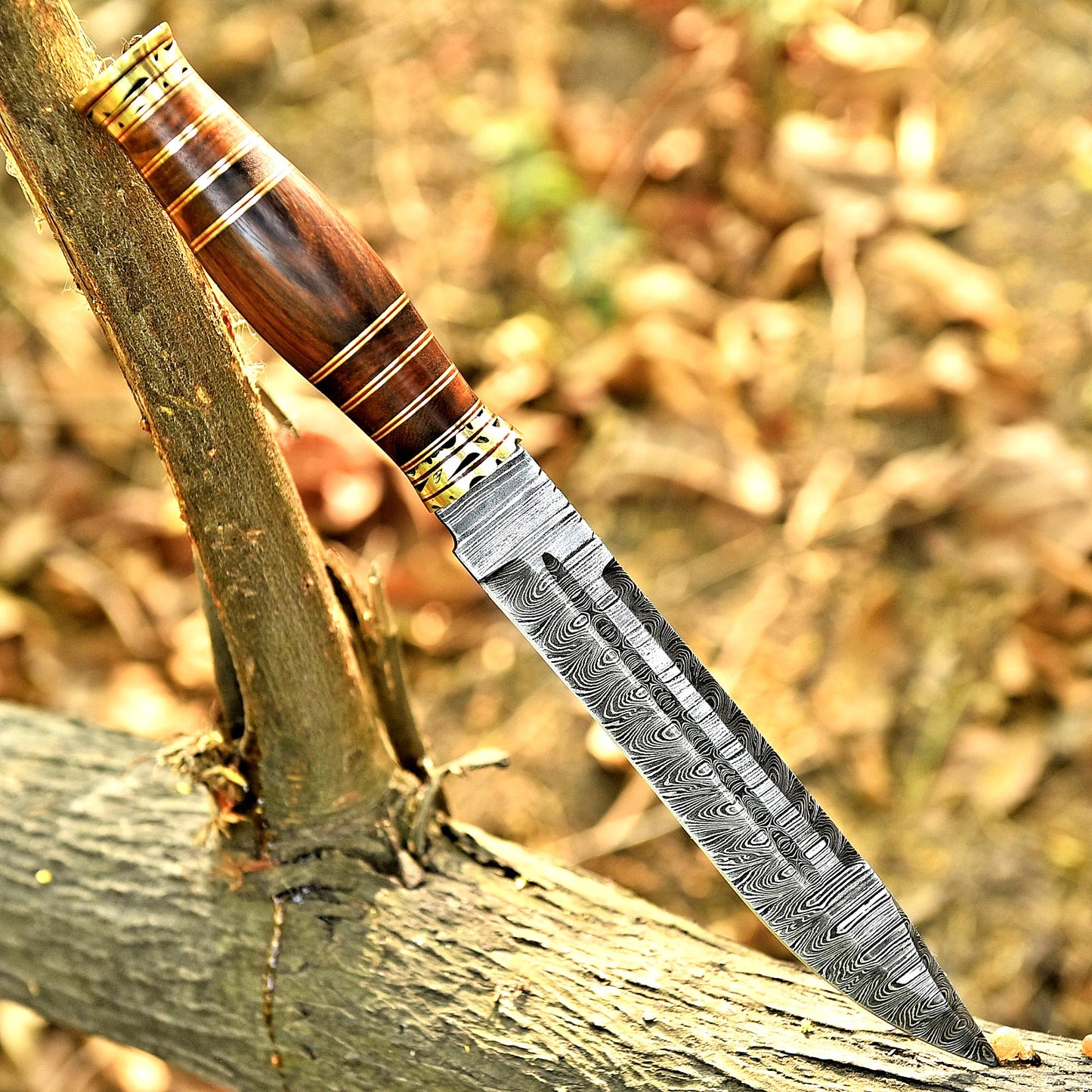 Custom Hand Forged Damascus Steel Bowie Hunting Knife – Survival Blade with Leather Sheath