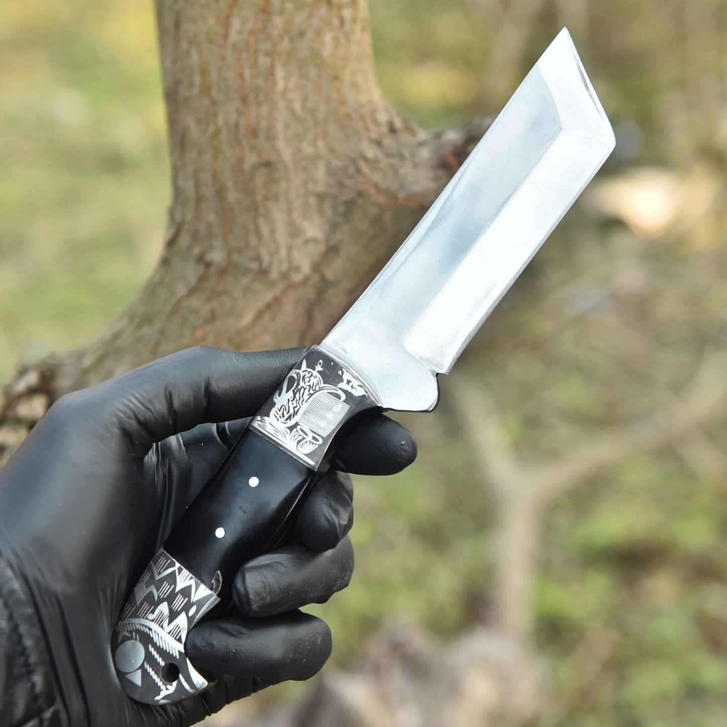 Hand-Forged Crocodile Dundee Hunting Knife – 9” High Polish Survival Tanto Blade with Leather Sheath | DRSKNIVES HUB