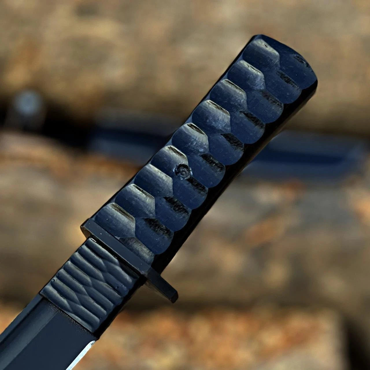 Hand-Forged Carbon Steel Tanto Knife – Black Tactical Survival Blade with Leather Sheath | DRSKNIVES HUB 