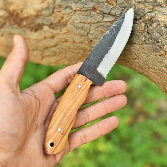 8" Hand-Forged Skinning Knife – 1095 High Carbon Steel Fixed Blade with Leather Sheath | DRSKNIVES HUB