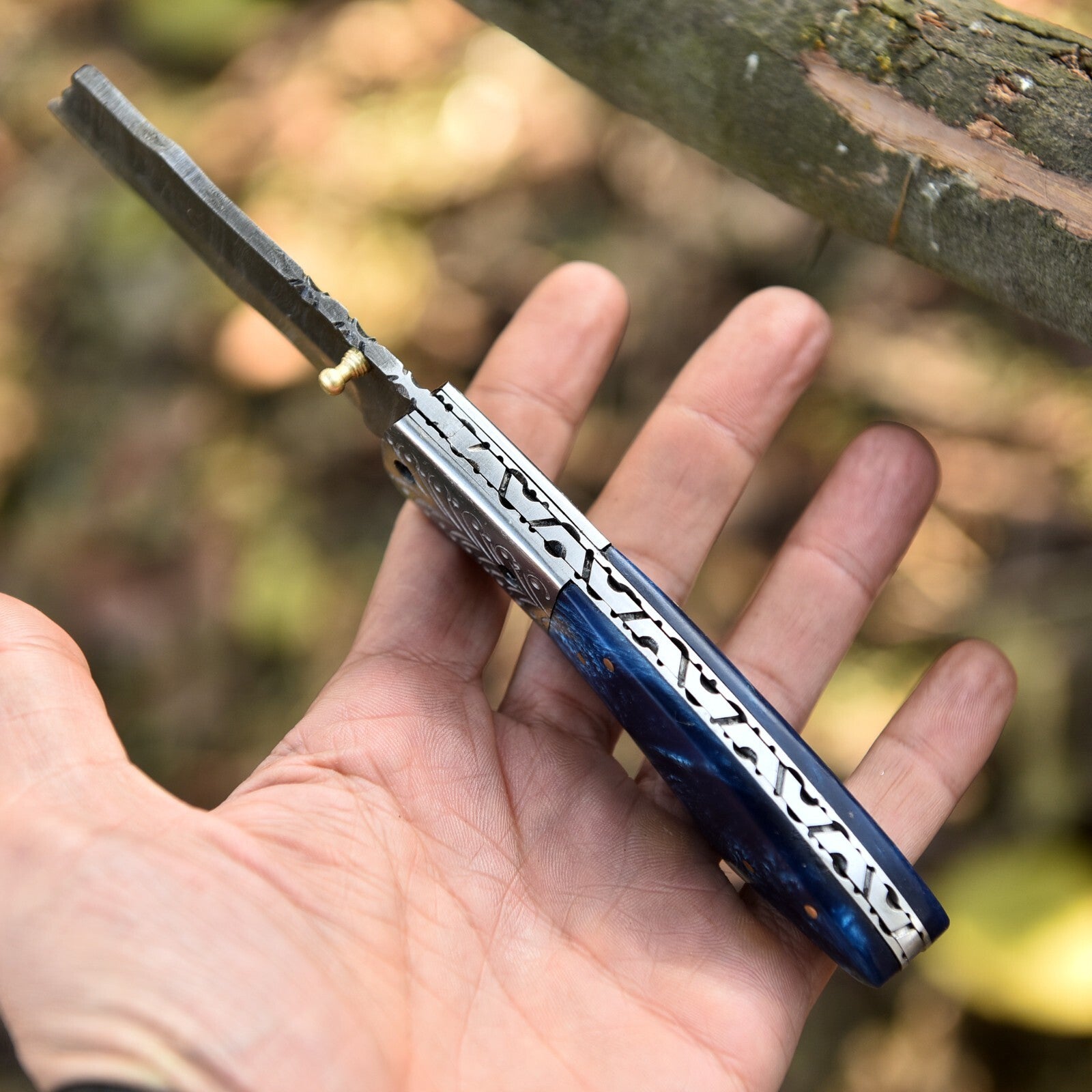 Handmade Damascus Steel Folding Pocket Knife – Twist Pattern Blade with Risen Handle & Sheath | DRSKNIVES HUB