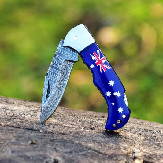 Custom Handmade Damascus Steel Folding Pocket Knife – 4" Camping EDC Knife with Leather Sheath | DRSKNIVES HUB