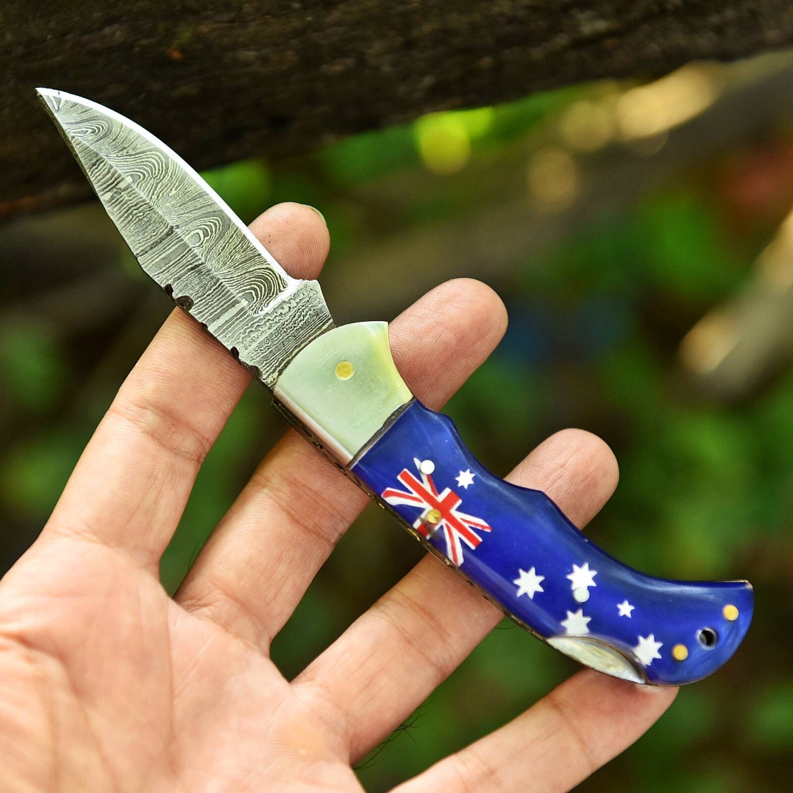 Custom Handmade Damascus Steel Folding Pocket Knife – 4" Camping EDC Knife with Leather Sheath | DRSKNIVES HUB