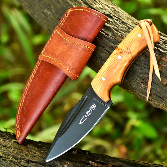 Handcrafted Powder Coating Hunting Bowie Knife With Leather Cover
