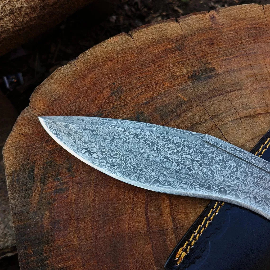 Damascus Steel Rain Drop Pattern Full Tang Machete Hunting Camping Knife with Leather Sheath kukri knife